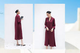 Silk midi shirt dress with V-neckline and covered button detail for elegant everyday wear